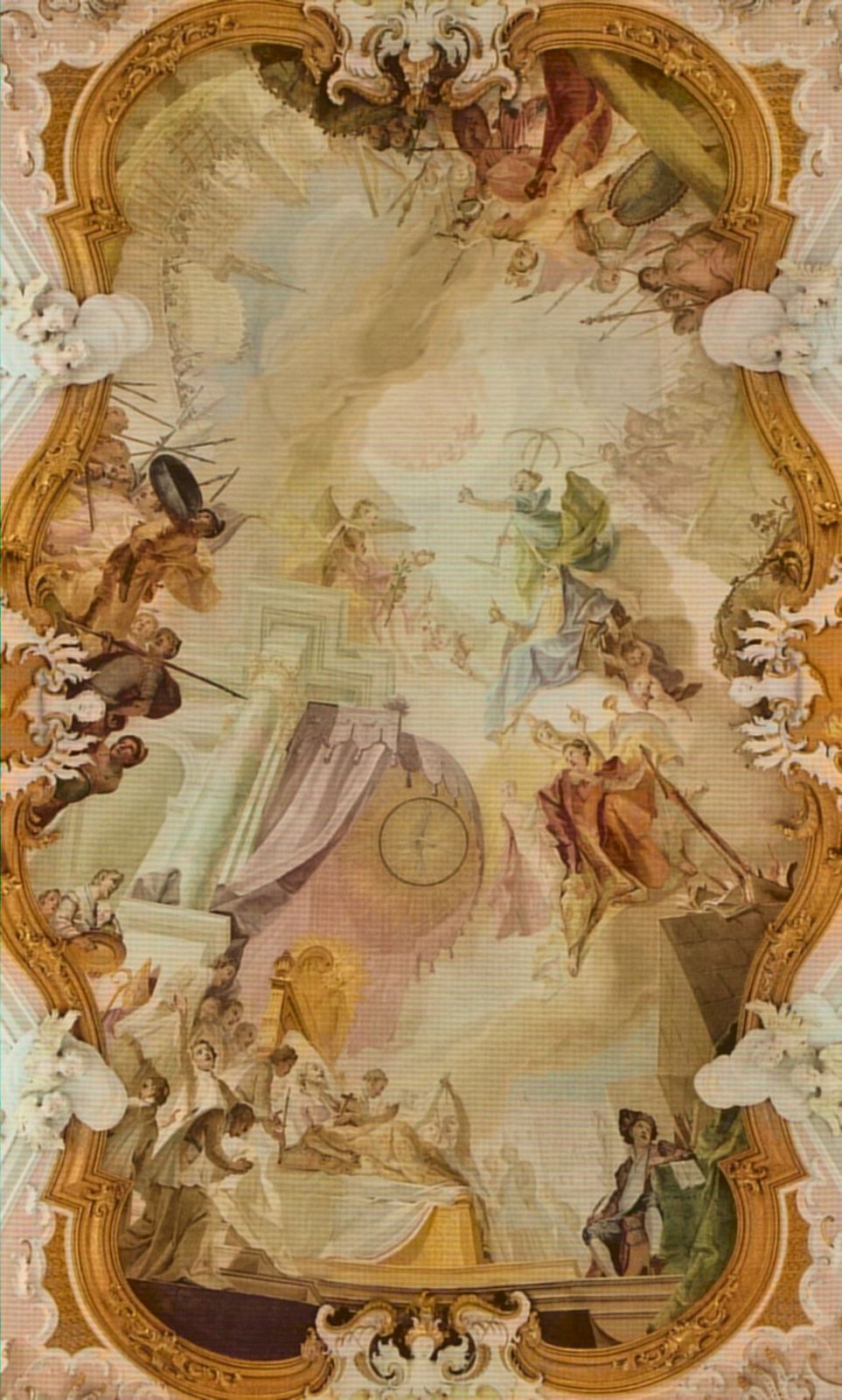 Matthäus Günther: Augustinus' Tod währende der Belagerung durch die Vandalen (oben), um 1750, Deckenfresko in der in der Stiftskirche in Rottenbuch bei Schongau