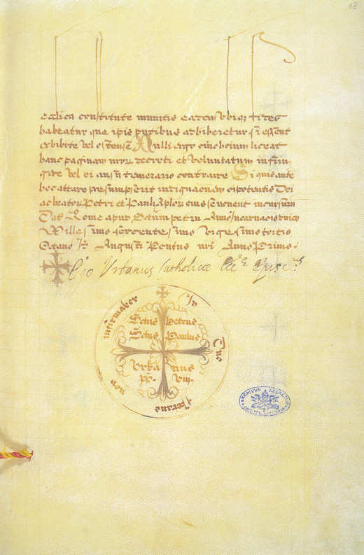 Urkunde zur Heiligsprechung von Franz Xaver, ausgestellt ein Jahr nach der Kanonisation durch Papst Gregor XV. von dessen Nachfolger, Papst Urban VIII.
