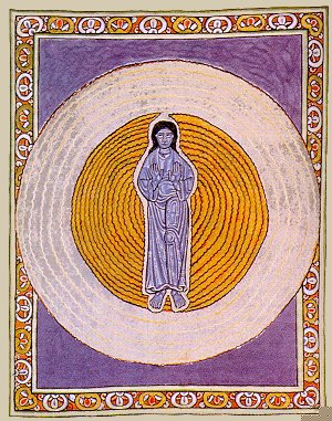 Miniatur aus dem so genannten Lucca-Codex des 'Liber divinorum operum': blaue Vision, um 1220/1230, Biblioteca Statale in Lucca