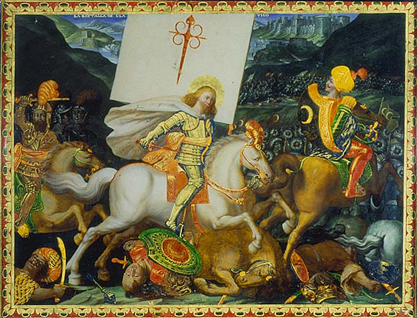 Meister VBL: Die Schlacht von Clavijo, um 1630/1640, im Museum für Angewandte Kunst in Köln