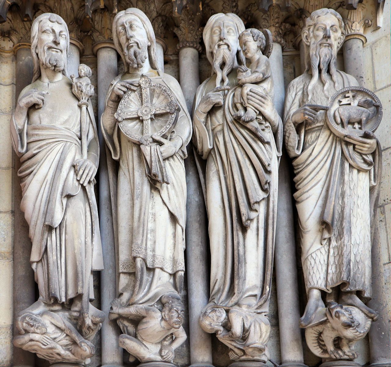 Adolphe-Victor Geoffroy-Dechaume: Jesaja, Jeremia, Simeon „der Greis” und Johannes der Täufer, Statuen, 1879, an der Kathedrale in Laon