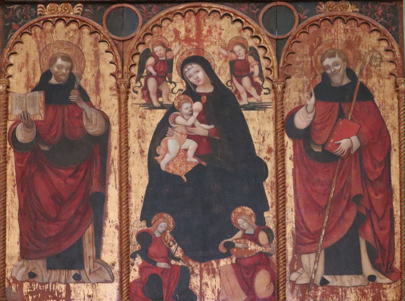 Saturnino Gatti (zugeschrieben): Vitalis von Castronovo (links) und Lukas von Demenna (rechts) mit Maria , Altarbild, um 500, in der Lukaskirche in Armento
