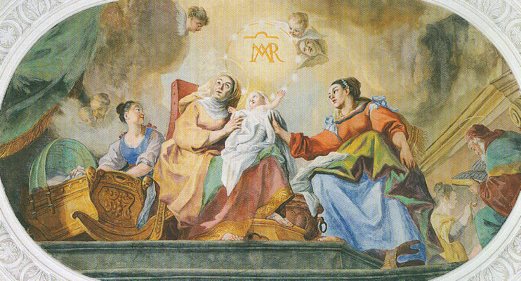 Cosmas Damian Asam: Mariä Geburt, 1718 - 20, in der Basilika des Klosters in Weingarten