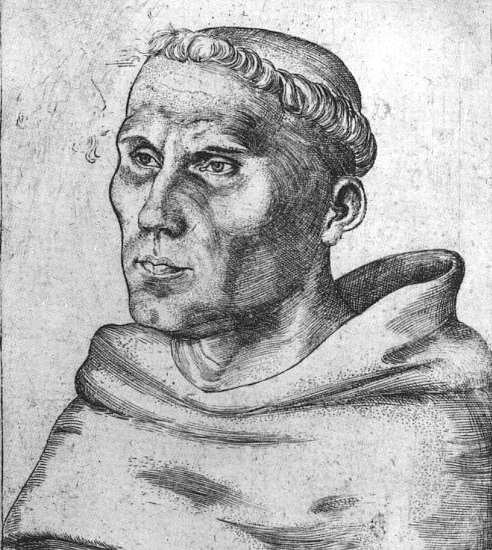Lukas Cranach der Ältere: Martin Luther als Mönch, Kupferstich von 1520, im Metropolitan Museum of Art in New York