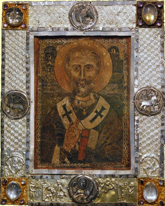 Das älteste Nikolausbild im Westen: Die Nikolaus-Ikone von Aachen-Burtscheid, die der Überlieferung nach zum Brautschatz der byzantinischen Kaiserin Theophanu gehörte, entstanden im 10. Jahrhundert in Konstantinopel - dem heutigen Ístanbul