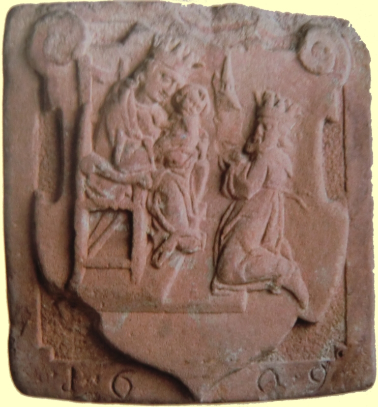 Wappen des Klosters Schuttern aus dem Jahr 1609: Klostergründer Offo - oder Stifter Kaiser Heinrich II. - vor Maria. Ein älteres Sigel aus dem Jahr 1264 zeigt den Klostergründer nur als Abt vor Maria.