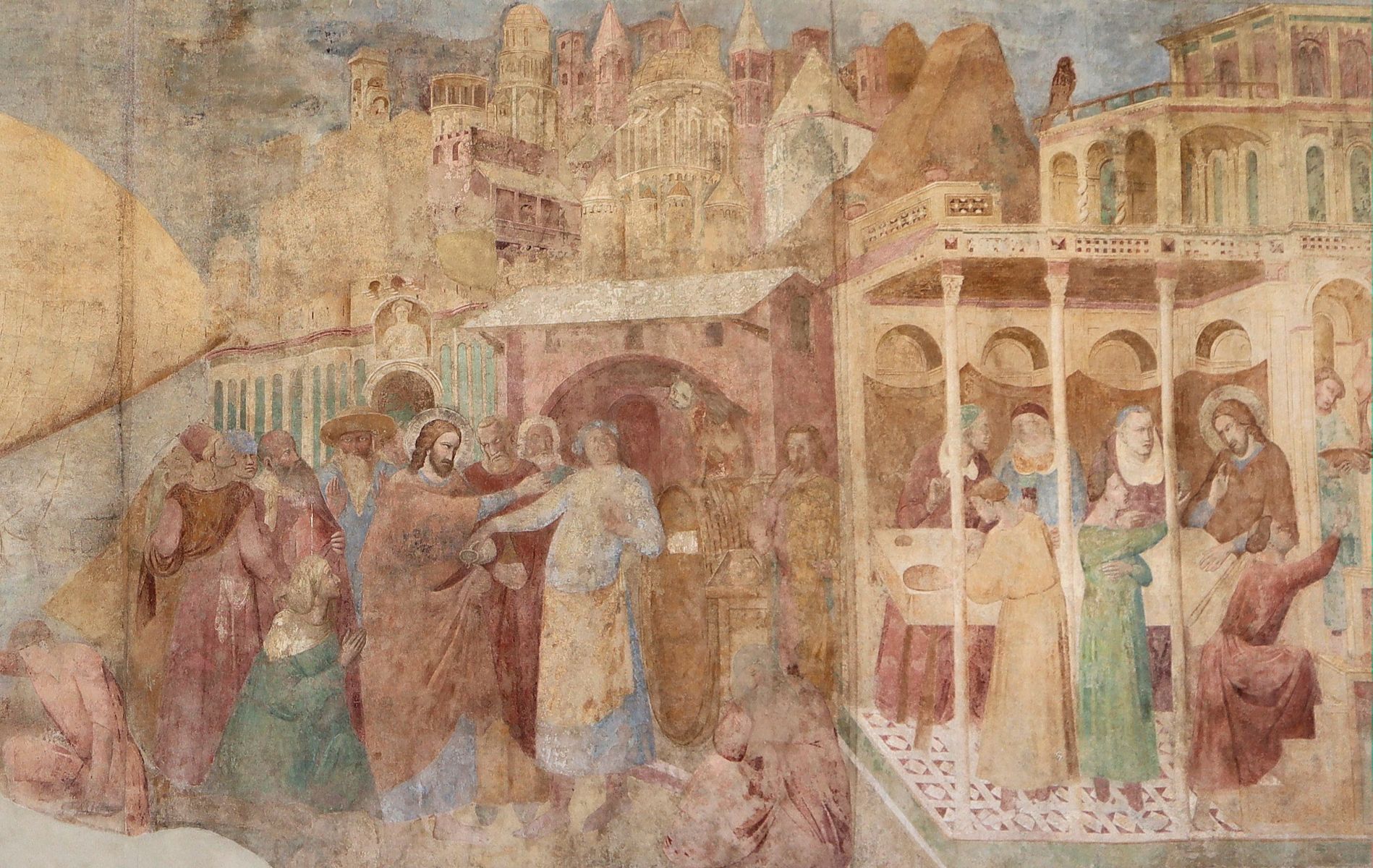 Andrea di Bonaiuto: Rainer kommt nach Pisa zurück, wird vom Klerus empfangen und bewirtet diesen, Fresko, 1377, in den Arkaden des Campo Santo in Pisa